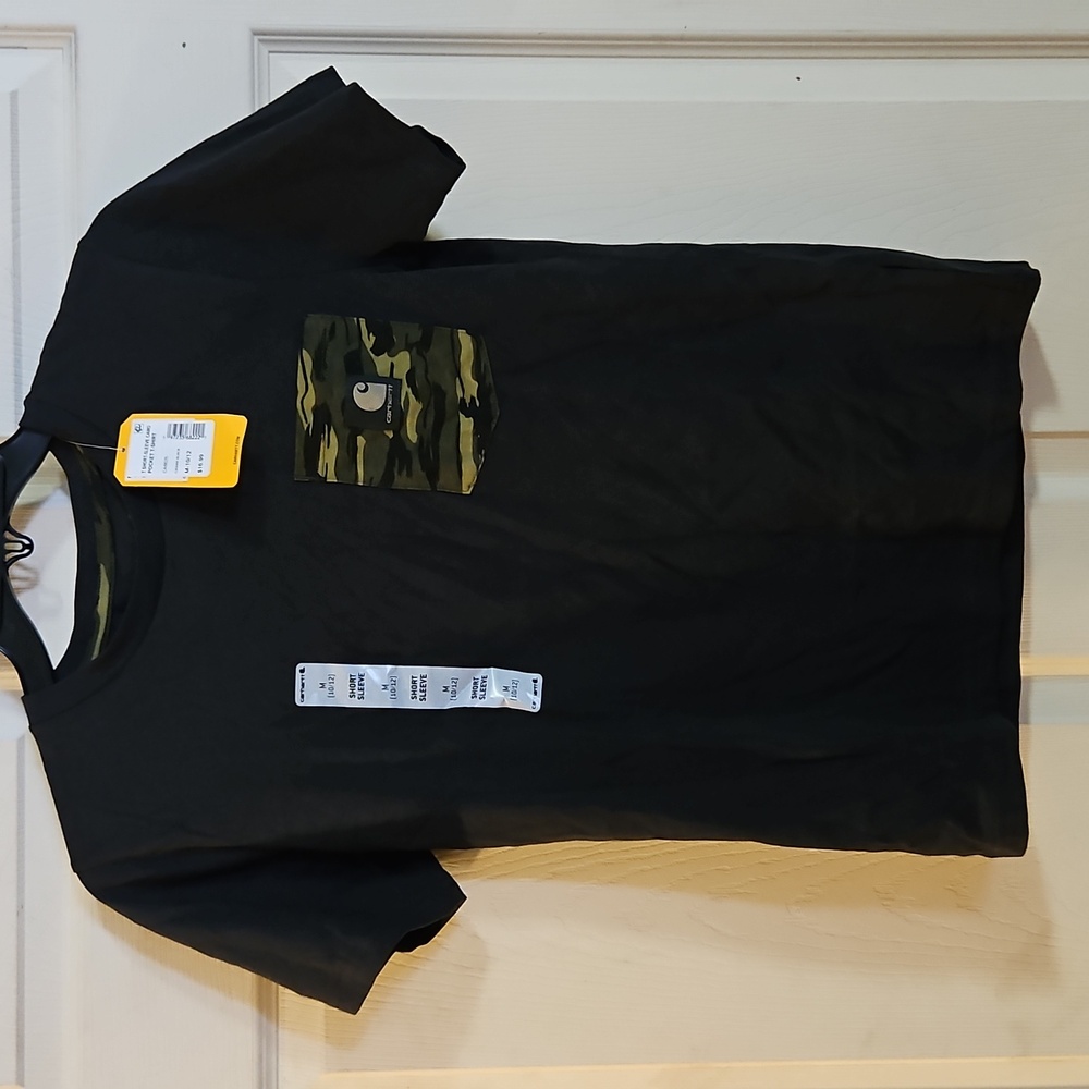 Carhartt Boys’ Short Sleeve Camo Pocket Shirt: BLACK/GREEN: NEW WITH TAGS: SZ M